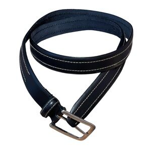 Leather Belt Women Skinny Dark Brown Single Stitching Size Large Casual Western